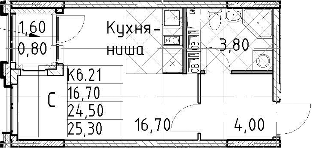 Квартира студия 25.3 м², 9/13 эт., ЖК «Тайм Сквер»